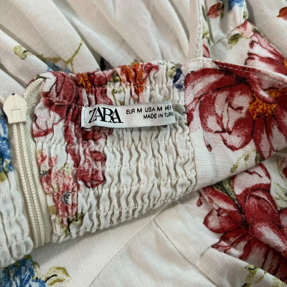 Zara Corset Style Cream Floral Cottagecore Camisole Mini Sun Dress Size Medium - Picture 12 of 13